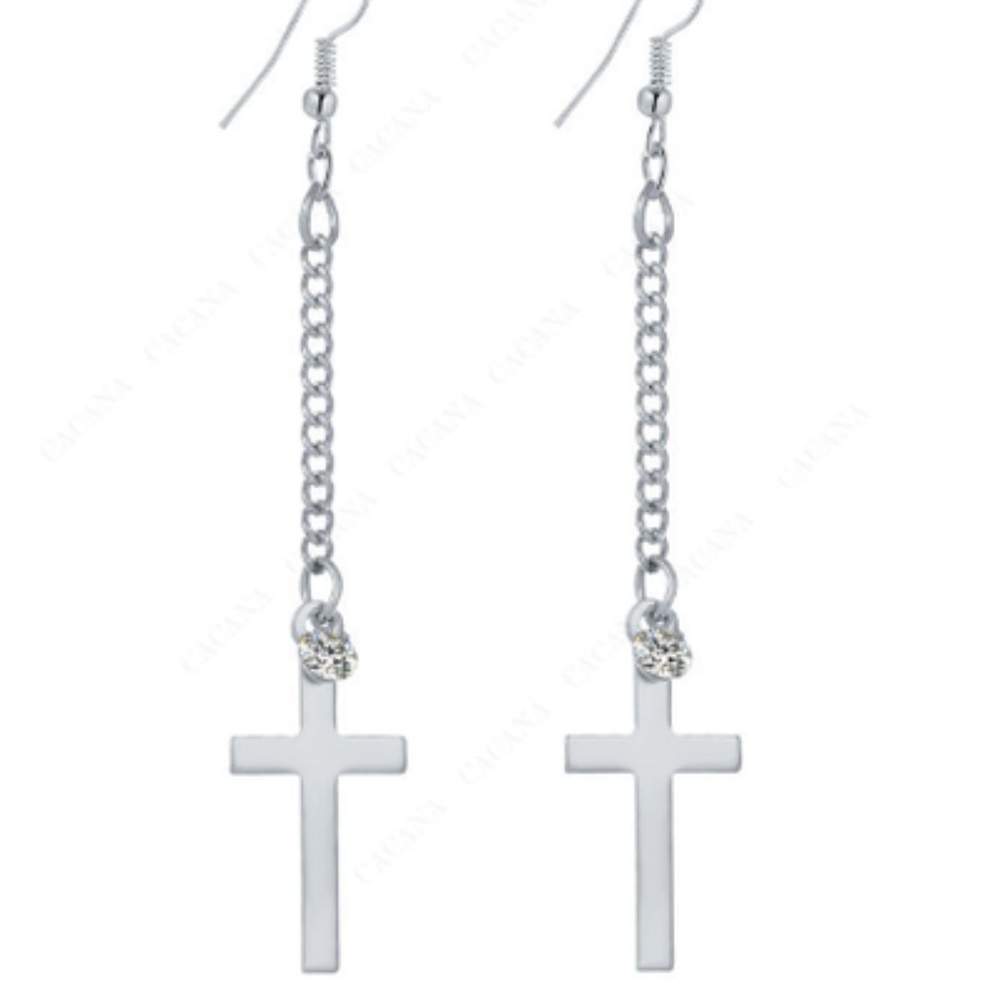 Silver cross earrings with cz